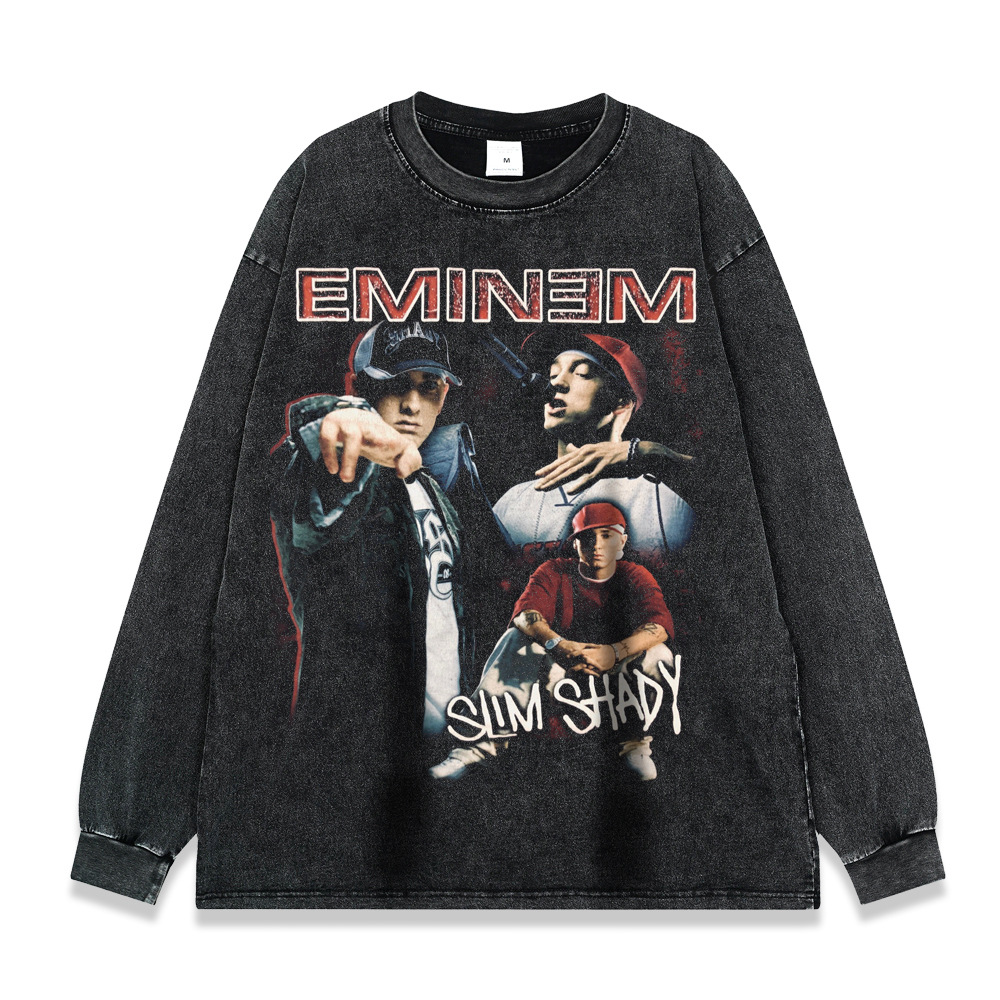 260g pesado copo de nieve frito de manga larga Camiseta americana retro alta calle moda marca suéter suelta Otoño e Invierno de los hombres y las mujeres de fondo