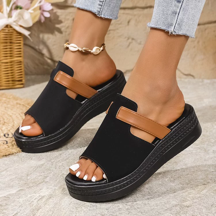 Женские летние пляжные шлепанцы 2025 года, открытые, цветные блоки, на толстой подошве, больших размеров, для внешней торговли