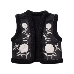 ZR foreign trade wholesale European and American style women's clothing French embroidered double-sided cardigan short vest 8073257 800