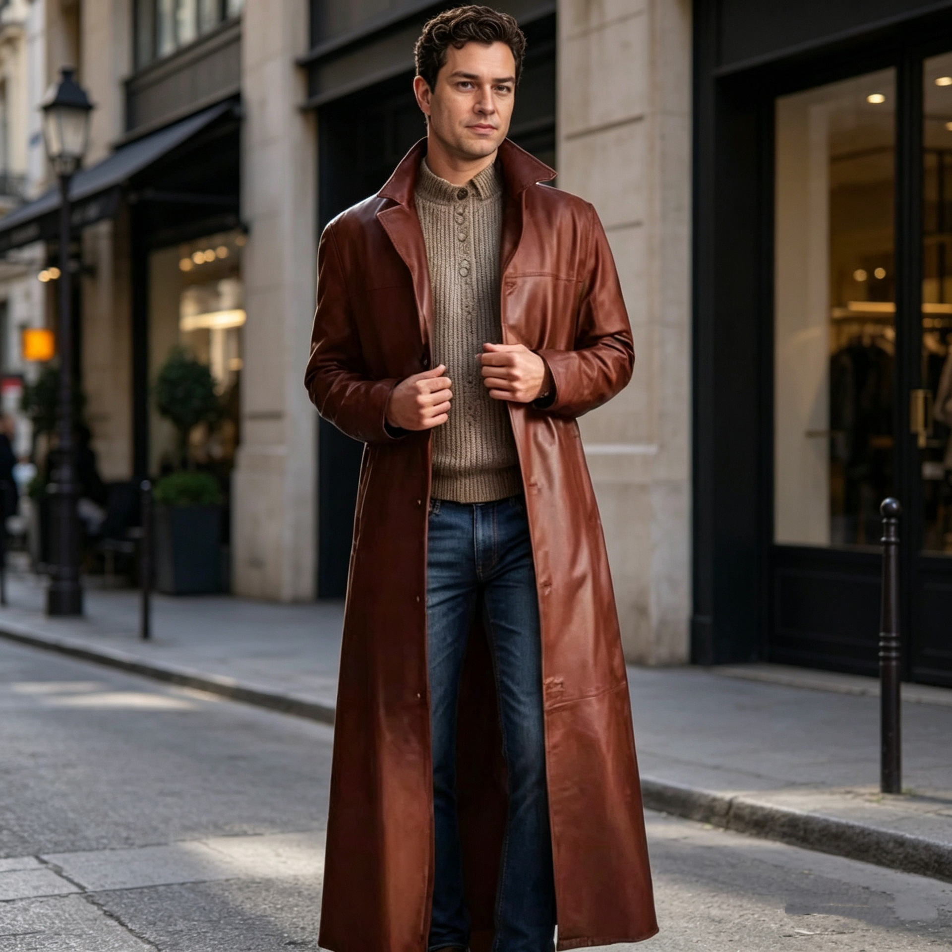 Men's Slim Fit Pu Leather Amazon Cross-Border Extended Length Men's Leather Coat Casual Jacket Men's Leather Clothing