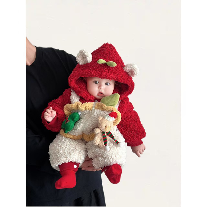 Baby Winter Jumpsuit, Autumn and Winter New Outing Clothes, Christmas Velvet Hooded Clothes, Crawling Clothes, Baby Clothes