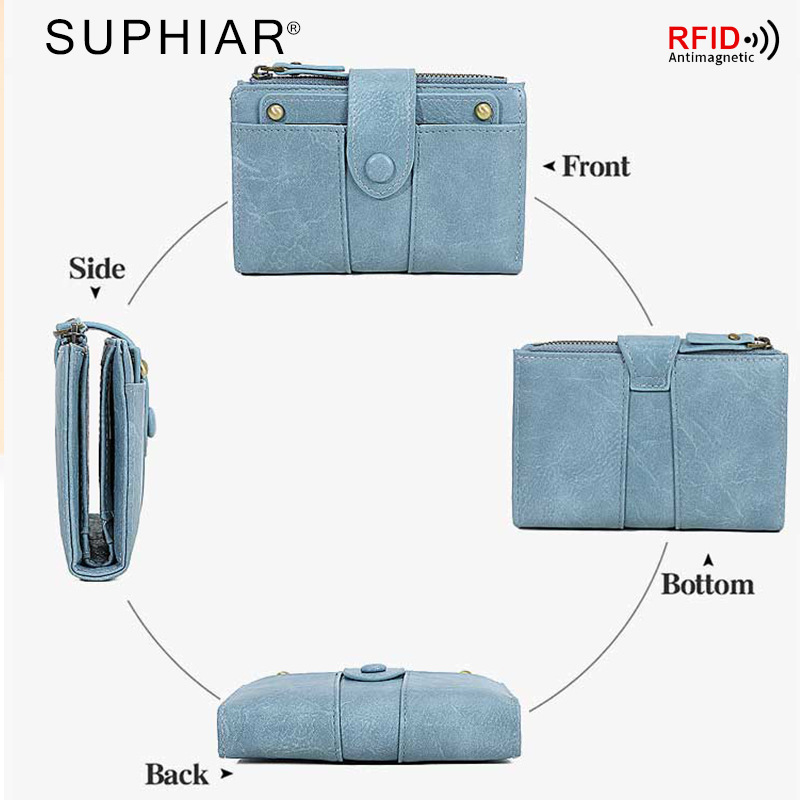 Nuevo RFID antimagnético bolso anti-robo cepillo medio y largo retro bolso de mano de piel de cera de aceite pu multifuncional bolso de mujer