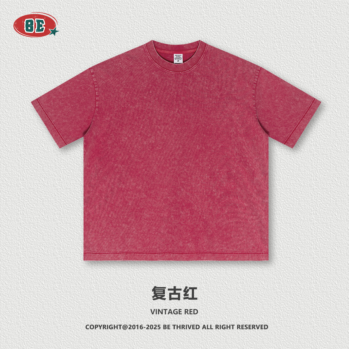 BE ropa de hombre | 2025 verano marca de moda americana oversize batik de manga corta retro 285G camiseta lavada de algodón puro hombre