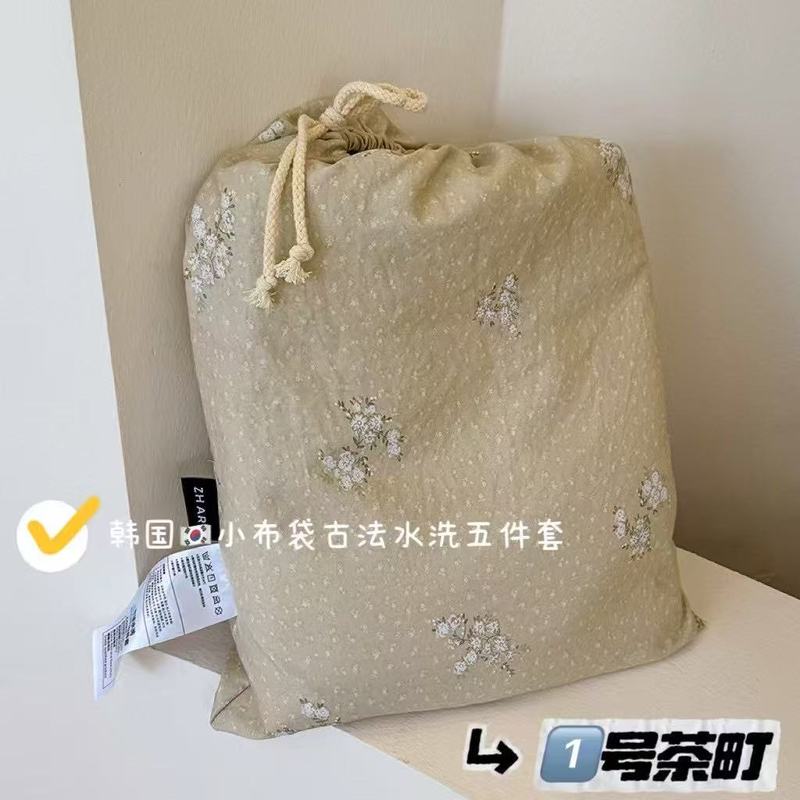 韩国小布袋四件套古法斜纹水洗棉加厚碎花被套云柔棉套件床上用品|undefined
