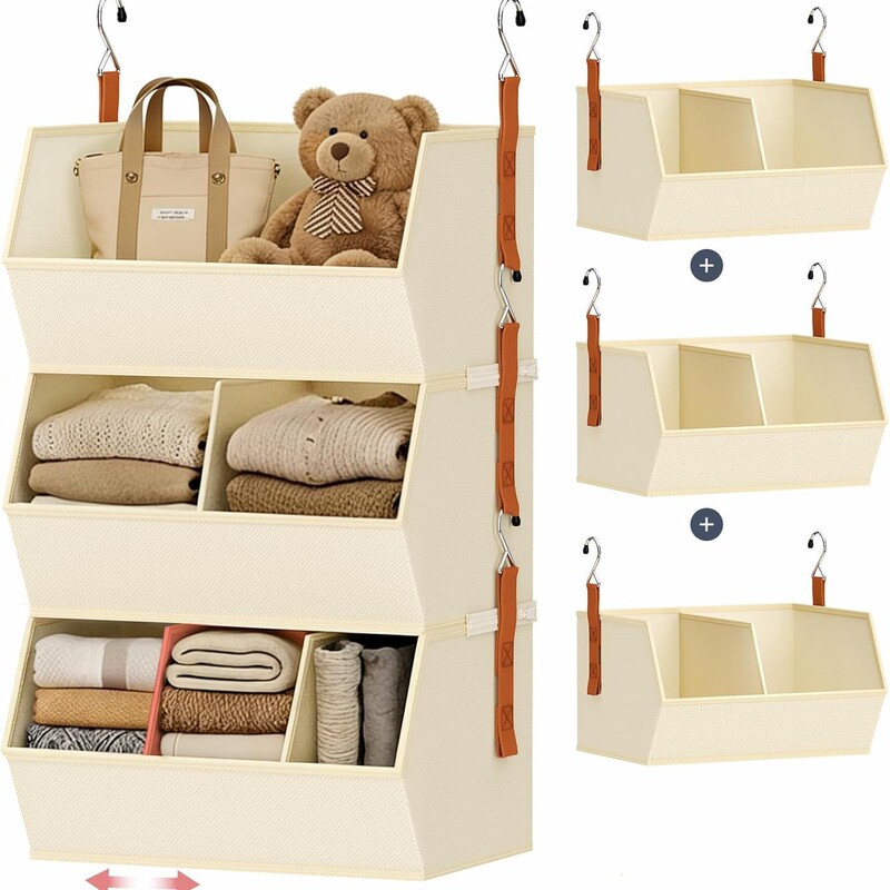 Hanging Wardrobe Storage Box, Extra-Large Wardrobe Hanger, Foldable 3-Layer Wardrobe Storage Box with Dividers Hanging Wardrobe Storage Box, Extra-Large Wardrobe Hanger, Foldable 3-Layer Wardrobe Storage Box with Dividers