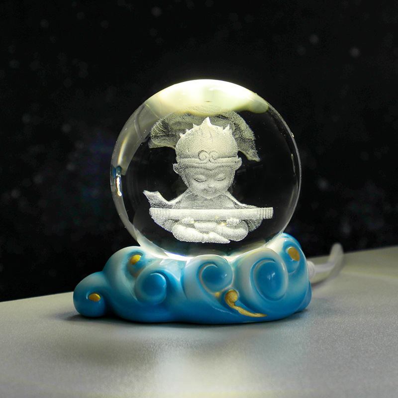 원숭이 왕 3D 빛나는 크리스탈 볼 나이트 라이트 데스크탑 수지 장식품 창조적 인 소년 생일 선물