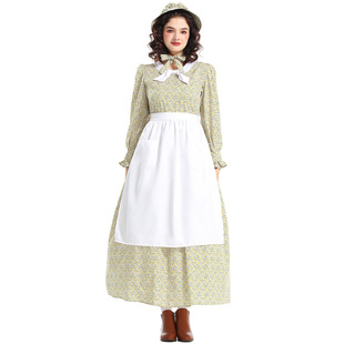 Halloween Costume Amazon Source New Prairie Colonial Yellow Floral dress Apron Pioneer Clothing