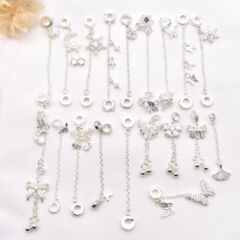 真鍮シルバーメッキクリスタルブレスレットデイジー安全チェーンペンダントタッセル蝶ビーズ diy ジュエリーアクセサリー