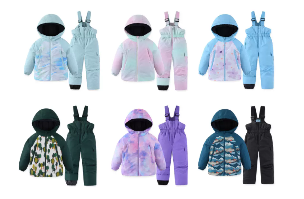 外贸尾单儿童滑雪服套装冬季户外防水加厚保暖防风衣裤雪乡装备