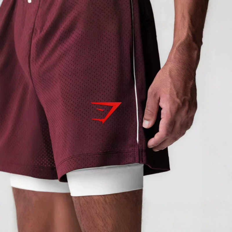 Gymshak Men's Shorts 2-in-1 Double-Layer Shorts Muscle Sports Training Fitness Casual Loose Printed Shorts