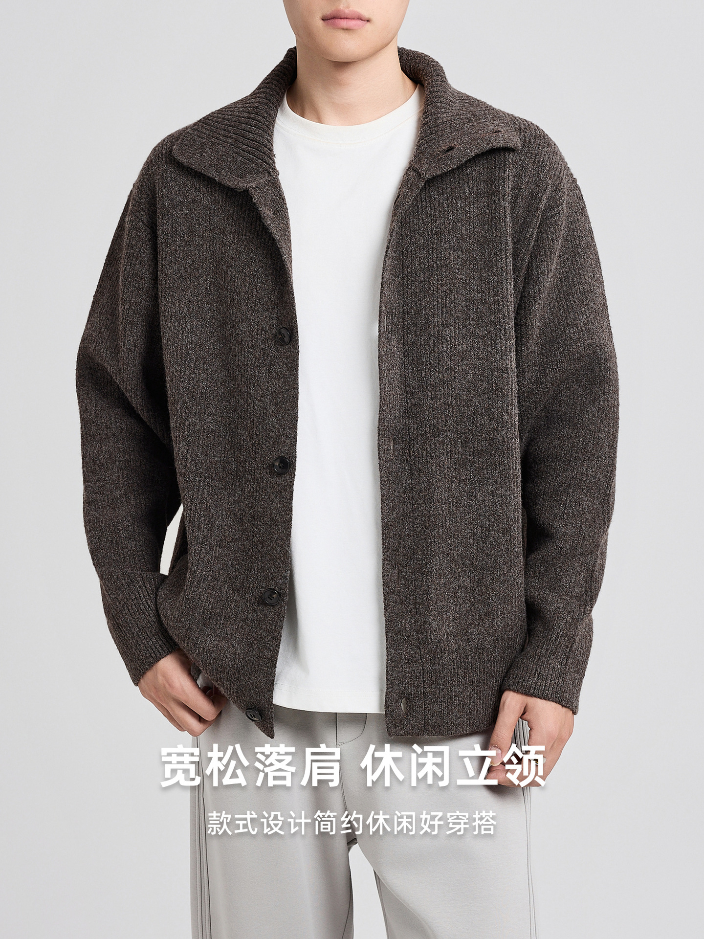Áo len cardigan nam phong cách Mỹ dệt kim nhung hoa — màu đen