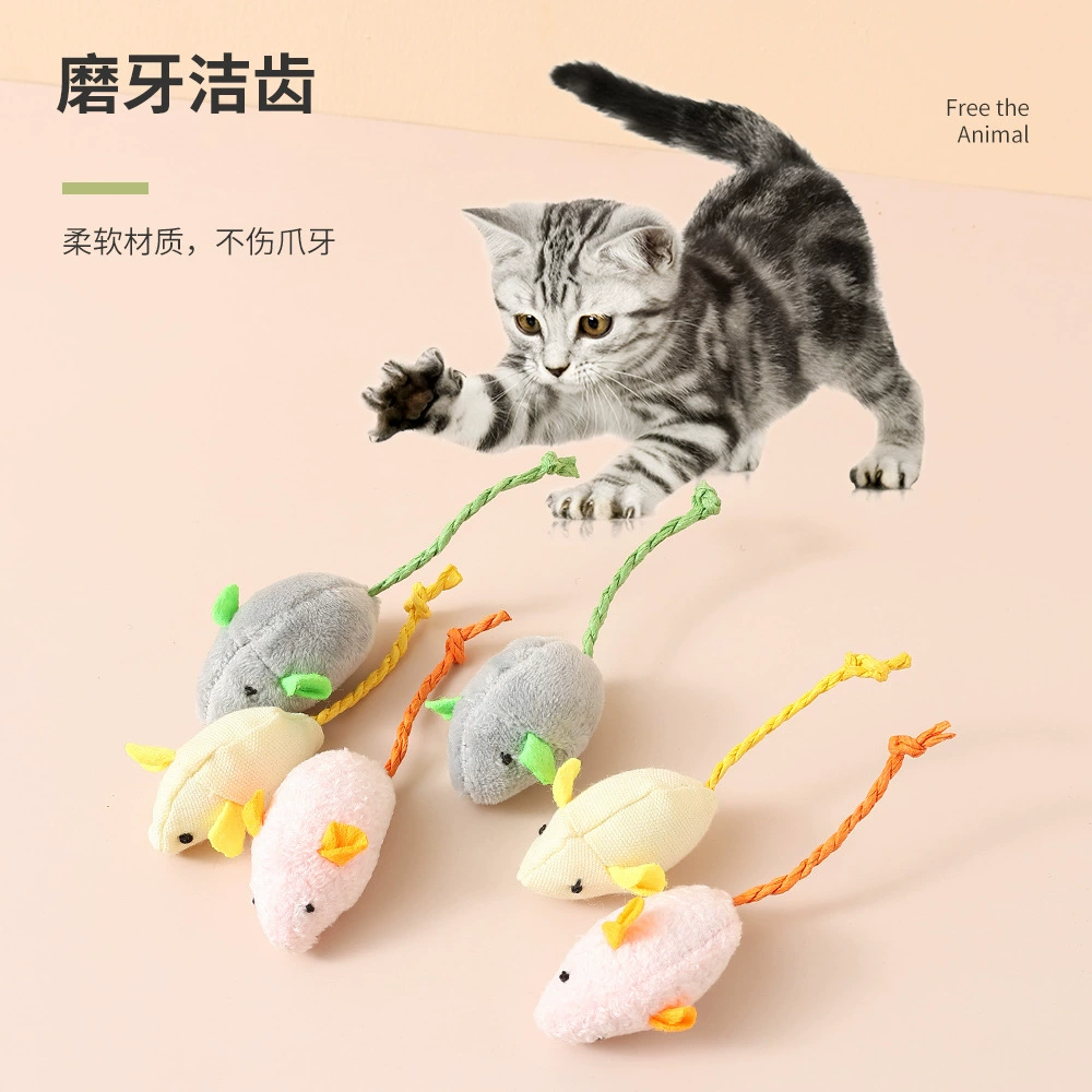 Plush Interactive Cat Toy (Mengcheng) Realistic Mouse, Soft Fabric, Dangling Tail, 3 Colors