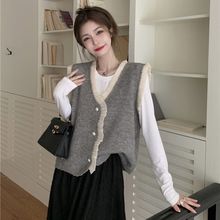 山力达迪复古蕾丝木耳边针织马甲外套春季2025年新款洋气宽松马夹