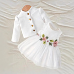 2025新款女童小香风套装儿童刺绣网纱连衣裙开衫两件套公主裙童装