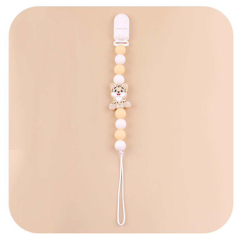 Amazon nuevo clip de pezón de plástico para bebés animados animales gatos calmar silicona bebé molar cadena de pezón