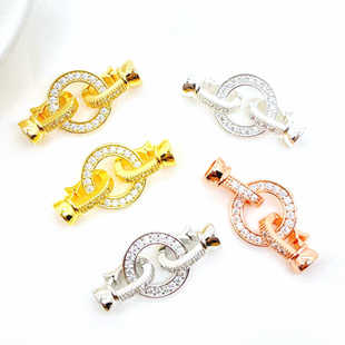Guangzhou 18K Gold Eight-Character Buckle Zircon Pearl Buckle Full of Zirconium Chain Buckle Four-Leaf Clover Zircon Pearl Necklace Buckle Head
