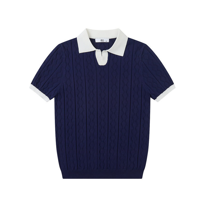 Summer New Style Color-Block Collar Knitwear for Men, Collared T-Shirt, Mature Business Slim-Fit Polo Short-Sleeve Shirt for Men