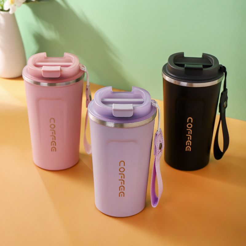 Taza de café inteligente de temperatura 304 taza de acero inoxidable portátil de cuerda de transporte de automóviles de oficina para hombres y mujeres con logotipo de impresión