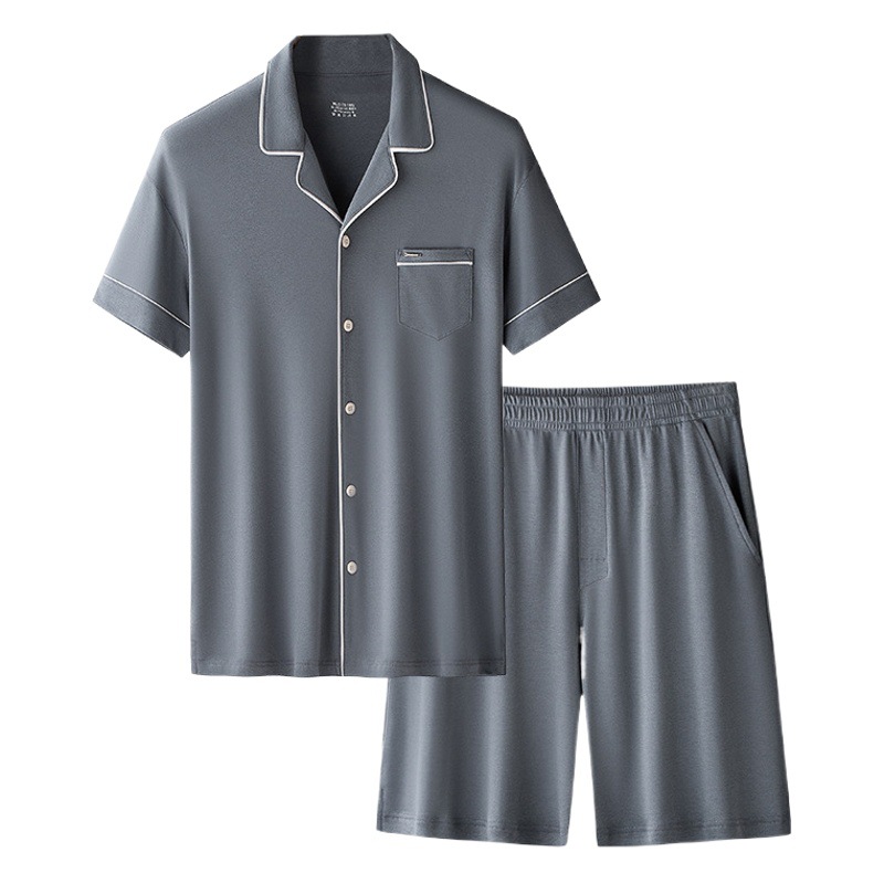 Pijamas de Verano para Hombre de Lyocell y Algodón Suave, Traje de Hombre, Pantalones Cortos Finos de Manga Corta, Ropa de Casa para Niños, Venta al por Mayor