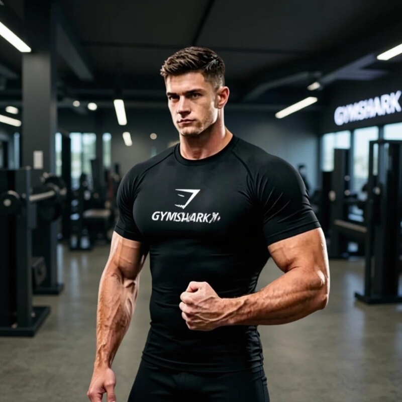 Gymshark Shark Short-Sleeved Fitness Muscle T-Shirt Sports Running Breathable High-Elastic Top High-Elastic Quick-Drying Top