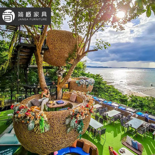Internet celebrity Bird's Nest card holder batiya same rattan outdoor sofa resort restaurant Music dining bar table and chair set