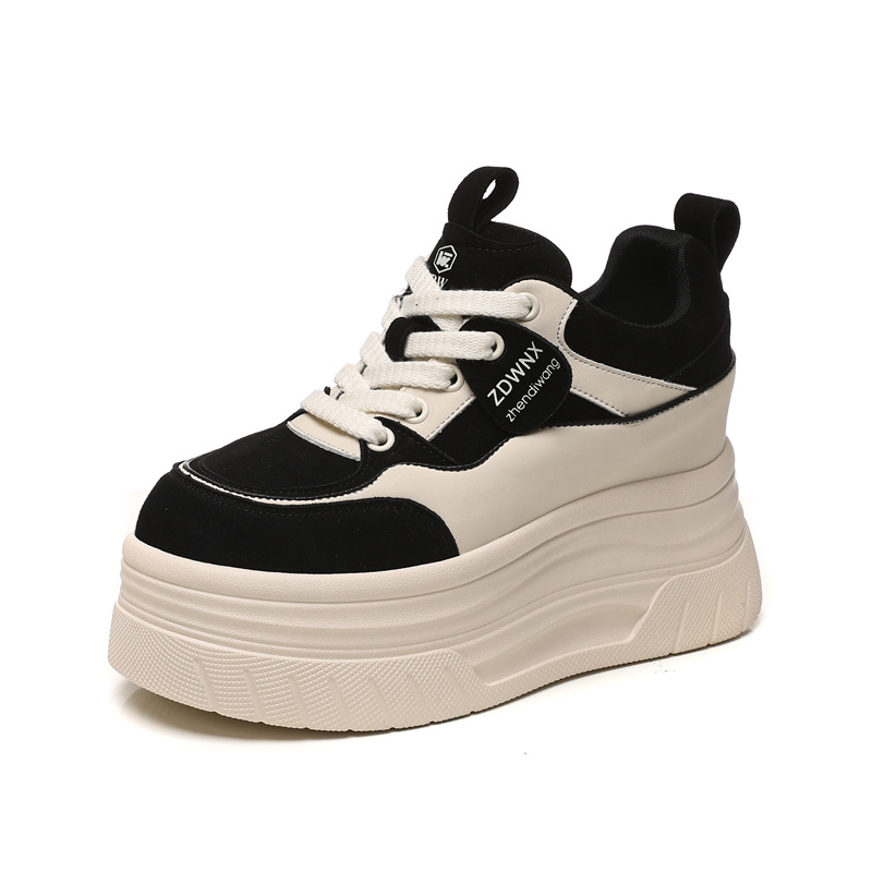 Giày sneaker nữ đế dày tăng chiều cao 9 cm, phong cách thể thao thời trang — màu nâu