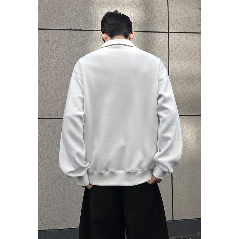 Felpa a collo alto a maniche lunghe con mezza zip in cotone cinese pesante da 300 g per uomo e donna, vestibilità ampia, versatile,_voghion.com