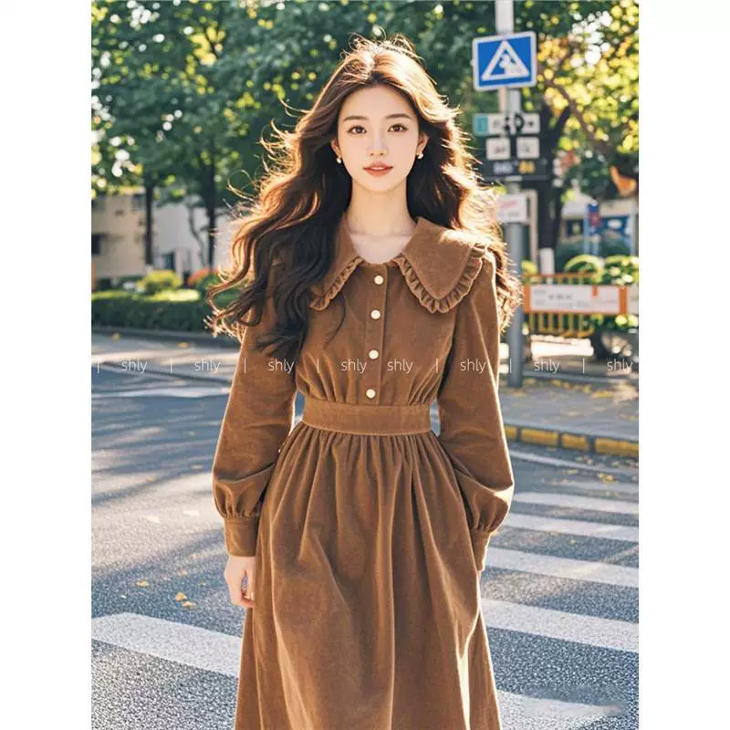 YT387537 Маленькая кукла-кукла-воротник Французский коричневый вельвет юбка женская осень 2024 новый стиль