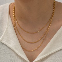 欧美ins风项链镀18k金三层项链跨境时尚百搭女钛钢不掉色项链饰品