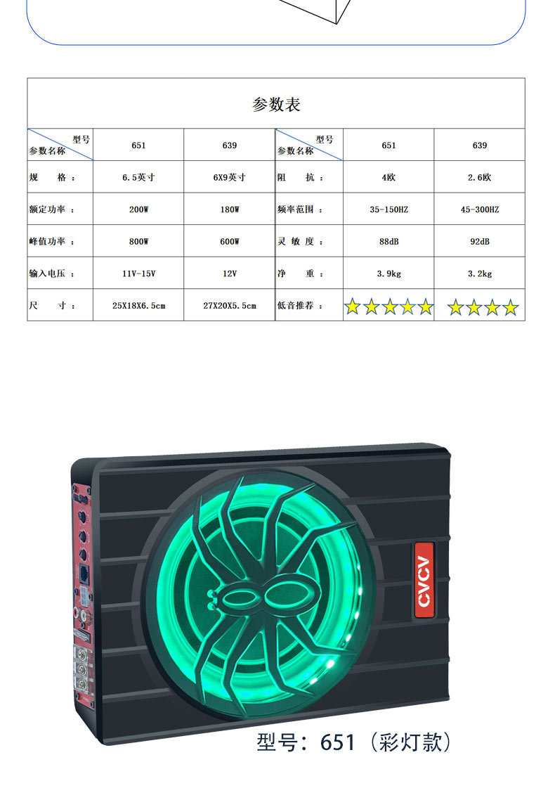 Cross-border high-power 6-inch 8-inch 10-inch colored lights aluminum alloy car audio amplifier active ultra-thin car seat