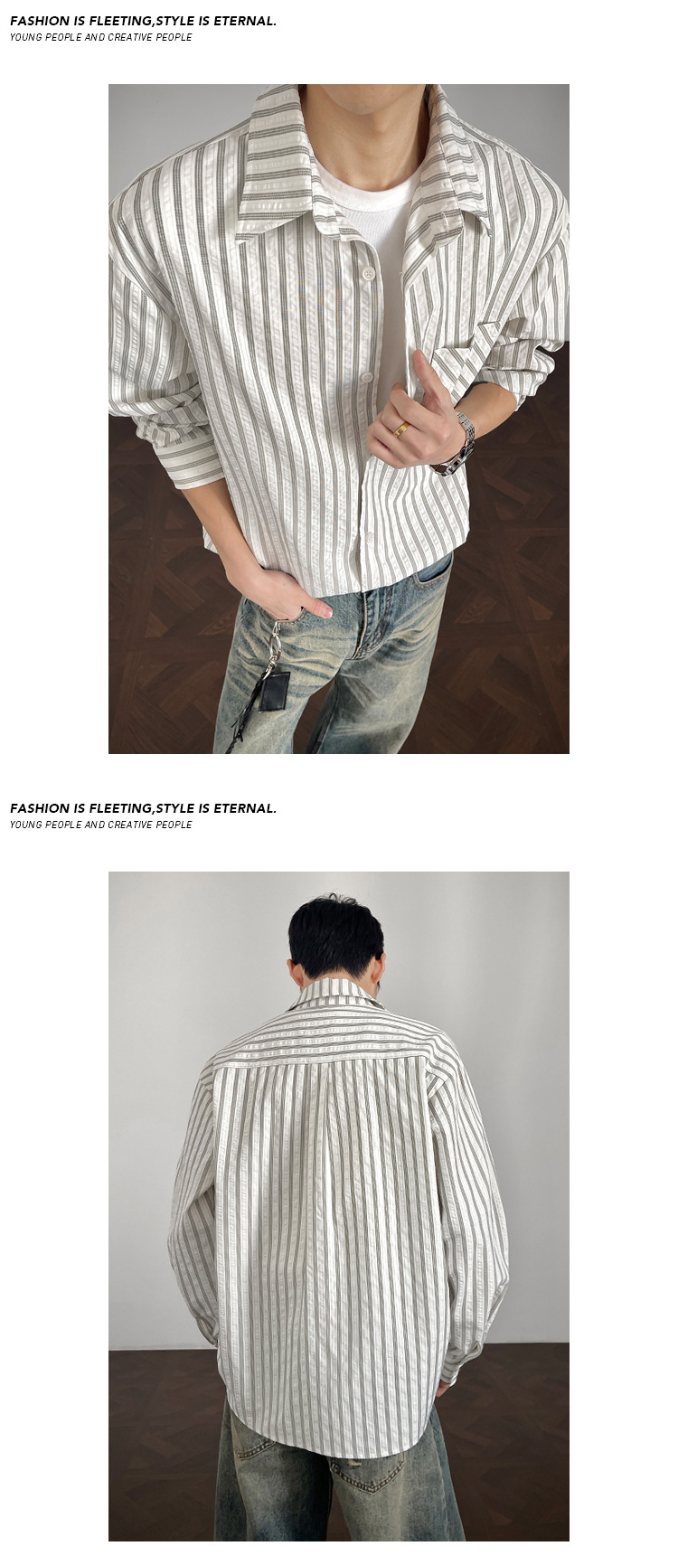 Camicia uomo a righe maniche lunghe stile americano drappeggio_voghion.com