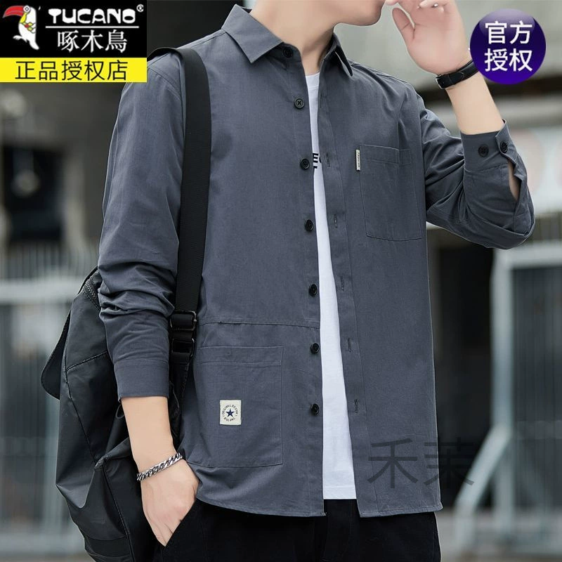 Брендовая рубашка Woodpecker из 100% хлопка, мужская рабочая одежда с длинными рукавами, повседневная куртка, мужская весенне-осенняя рубашка, мужская модная рубашка