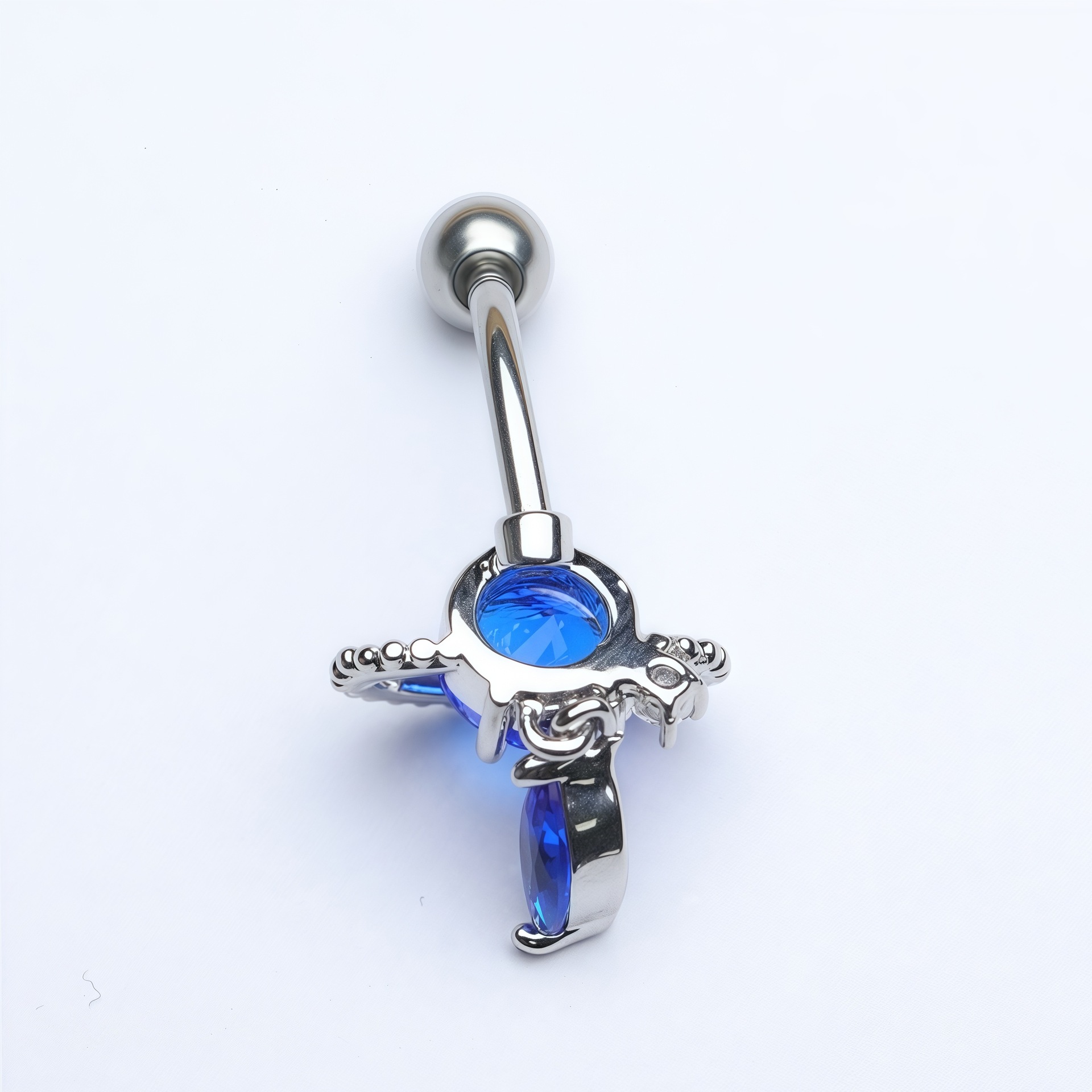 Stainless Steel Navel Ring With Natural Sapphire Pendant_voghion.com