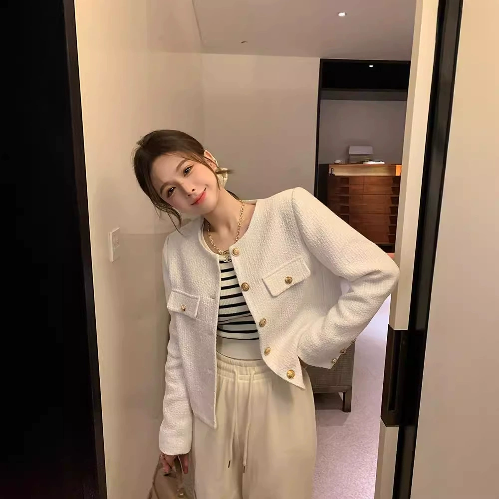 Осенняя куртка (в стиле Chanel) с длинным рукавом, с подкладкой или без, корейский стиль, размеры S–2XL
