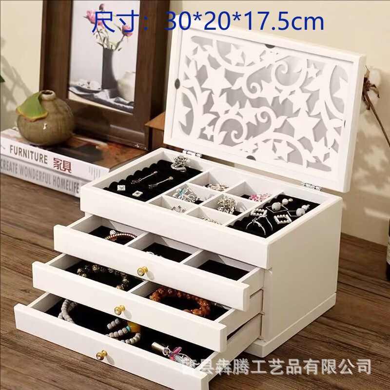 卸売無垢材ジュエリーボックス大容量ロック付き中国古典的なイヤリングイヤリングネックレス収納ボックスウェディングジュエリーボックス|undefined