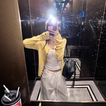 2025年气质魔西女王黄色针织开衫女早秋外搭修身显瘦长袖外套上衣
