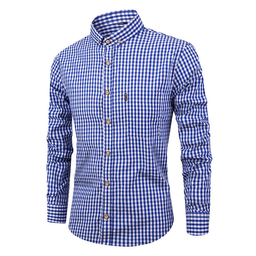 Men's Autumn/Winter Collared Shirt with Breathable Cotton Long Sleeve Checkered Top for Men Leisure Formal Sweatshirt and Outerwear