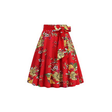 Women's Vintage Polka Dot Floral Print A Line Skirt With Bel