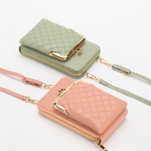 2024 new bag ladies shoulder messenger bag mobile phone bag lightweight vertical diamond multi card small fragrance wholesale