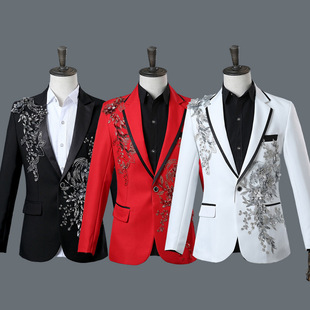 Male Singer Nightclub Stage Performance Suit, Host Suit, Bar