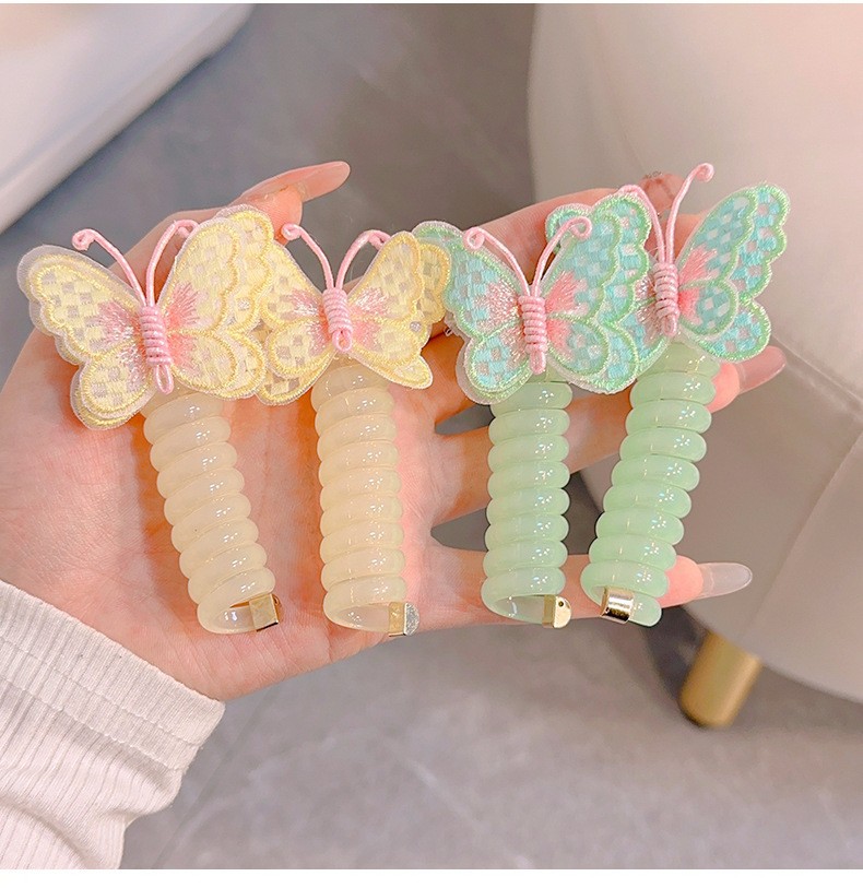 Nuevo cable telefónico de mariposa rizado anillo de cabello para niños dulce cabello de cabello de alto valor facial duradero de doble cola de caballo flores mujeres