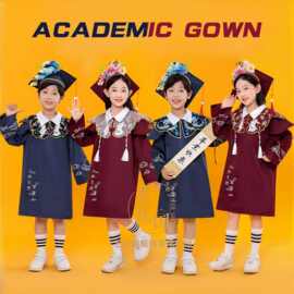 幼儿园新款毕业服装簪花帽学士儿童博士服新中式拍照礼服中式云肩