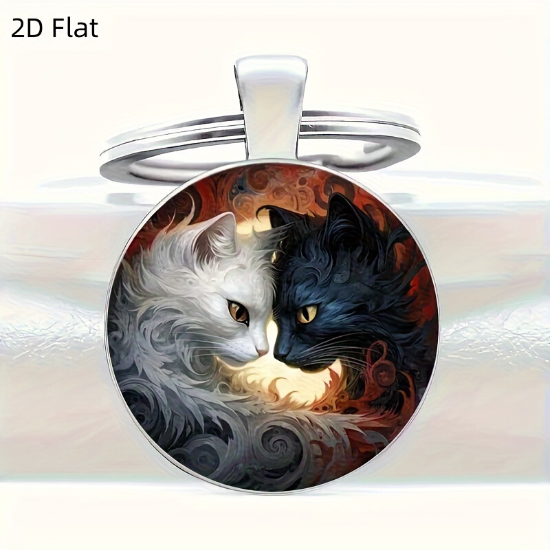 Cross-border best-selling fashion finely carved lion, animal, and bird pattern round glass pendant keychain, direct from the manufacturer