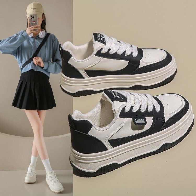 Zapatos blancos de cuero suave de suela gruesa estilo coreano de la calle frita de las mujeres 2023 Otoño e Invierno Nuevo nicho versátil deportivo casual zapatillas populares