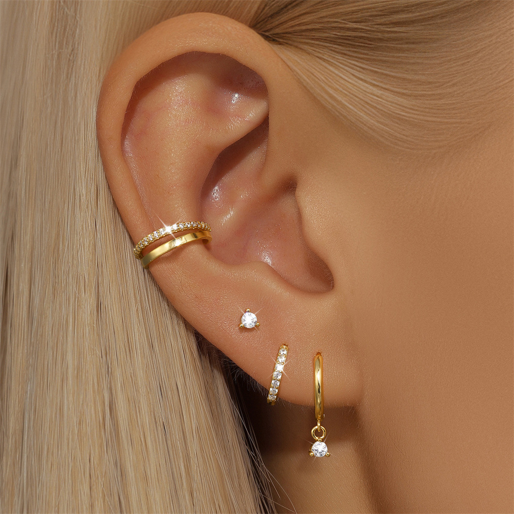 925 Sterling Silver Material 1 Set 925 Sterling Silver Zircon Geometric Earrings