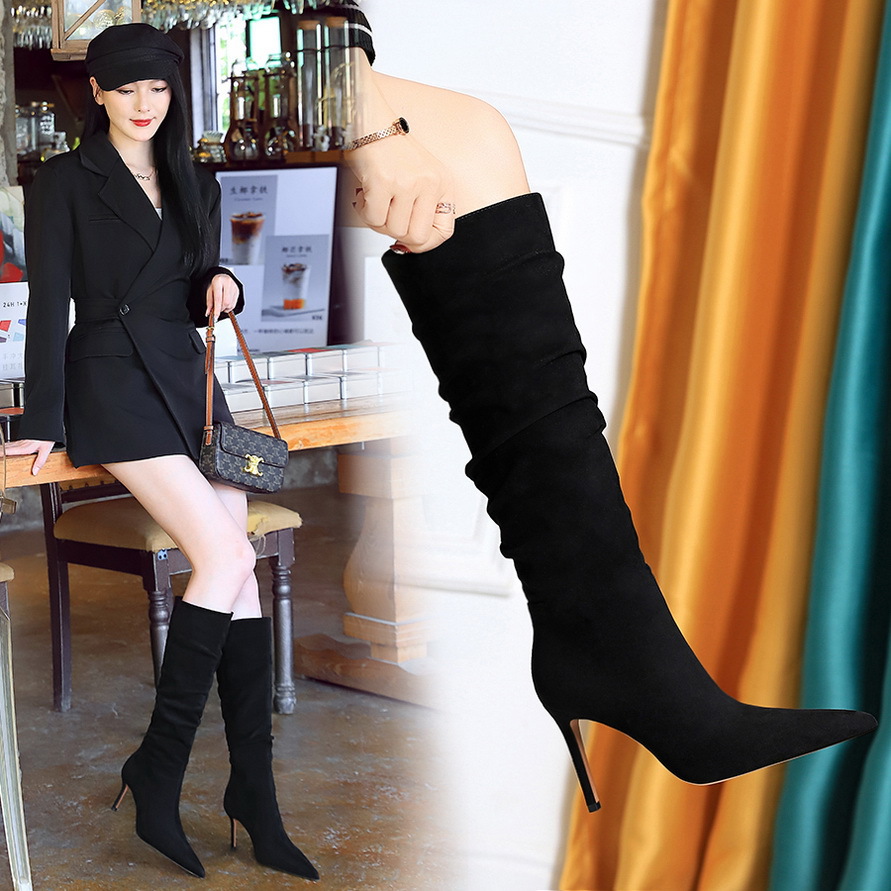 315-A19 Vintage European And American Style Winter Women's Boots, Ultra Thin Heel, Wrinkled Suede, Pointed Toe, Party_vogvips.com