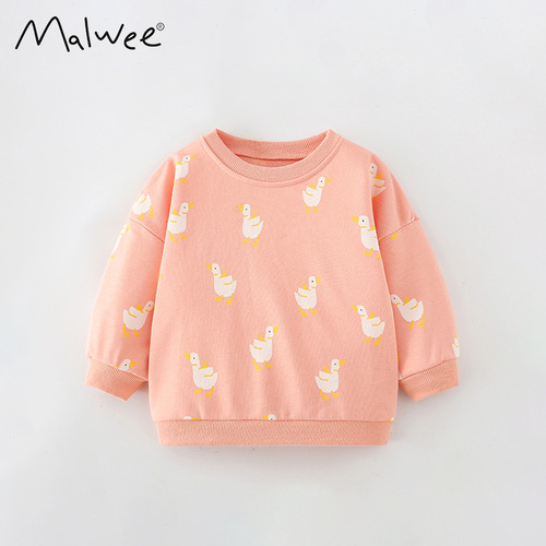 malwee girls' clothing autumn new style foreign style printed children's bottoming shirt European and American children's casual tops