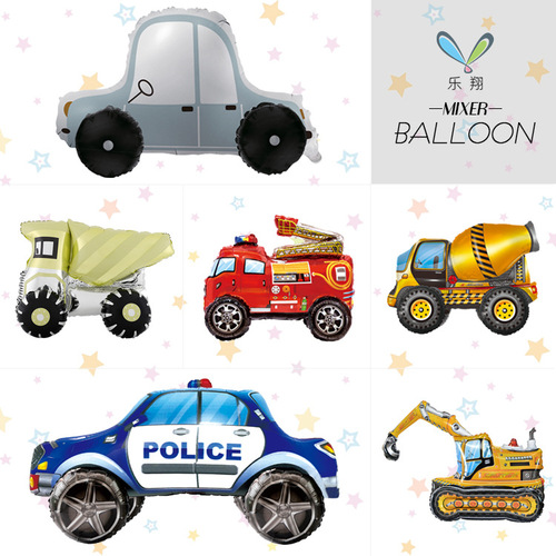 New 3D Assembly Construction Truck Series Aluminum Foil Balloon Police Car Mixer Fire Truck Children's Party Decoration