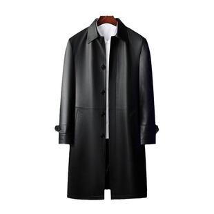 Tommy Black Show 2024 Spring and Autumn Haining Sheepskin Genuine Leather Jacket Single-Breasted Lapel Mid-Length Loose Fashion