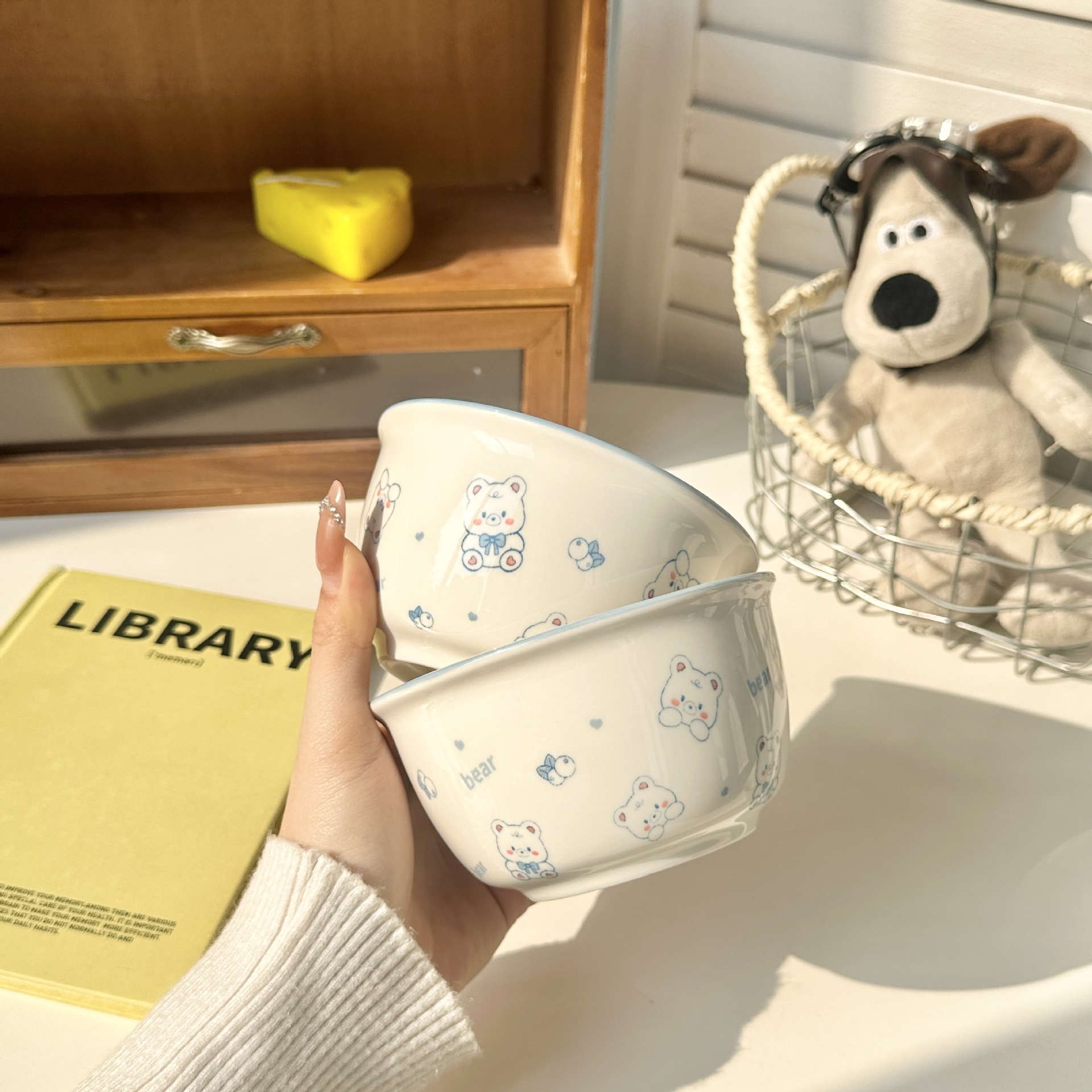 Internet Celebrity Cute Cartoon Ceramic Bowl 4.5inch Wide-rimmed Bowl...